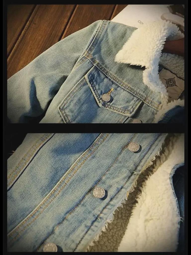 Men's Trendy American Retro Velvet-Lined Denim Workwear Jacket