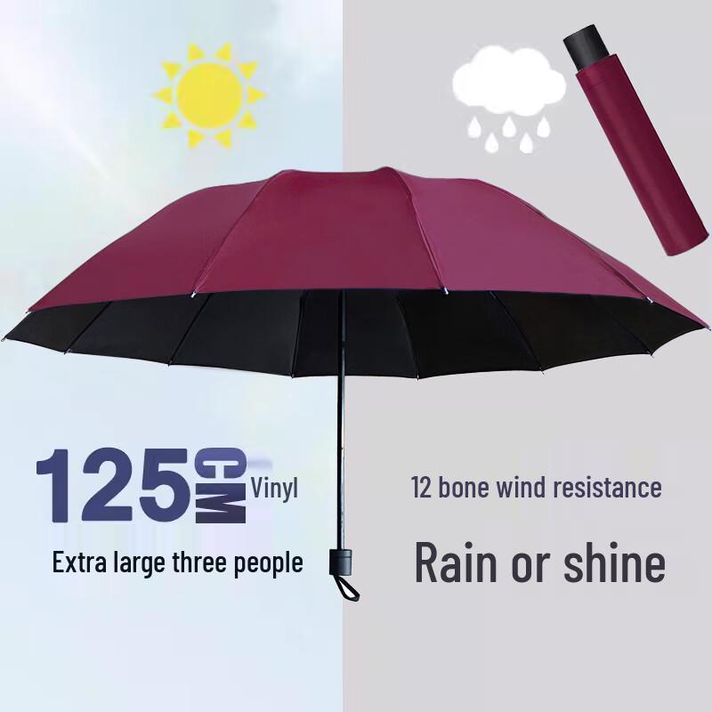 12-Rib Windproof UV Protection Folding Umbrella