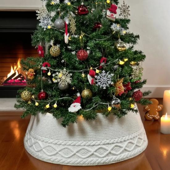 Knitted Christmas Tree Collar Cable Knit Christmas Tree Base Cover for Artificial Trees Rustic Farmhouse Tree Ring for Holiday Home Decor
