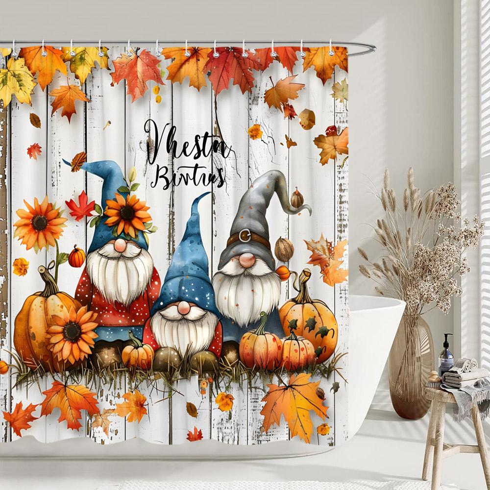 Rustic Farms Pumpkin Shower Curtain Thanksgiving Autumn Sunflower Polyester Fabric Shower Curtain Bathroom Decorative with Hooks