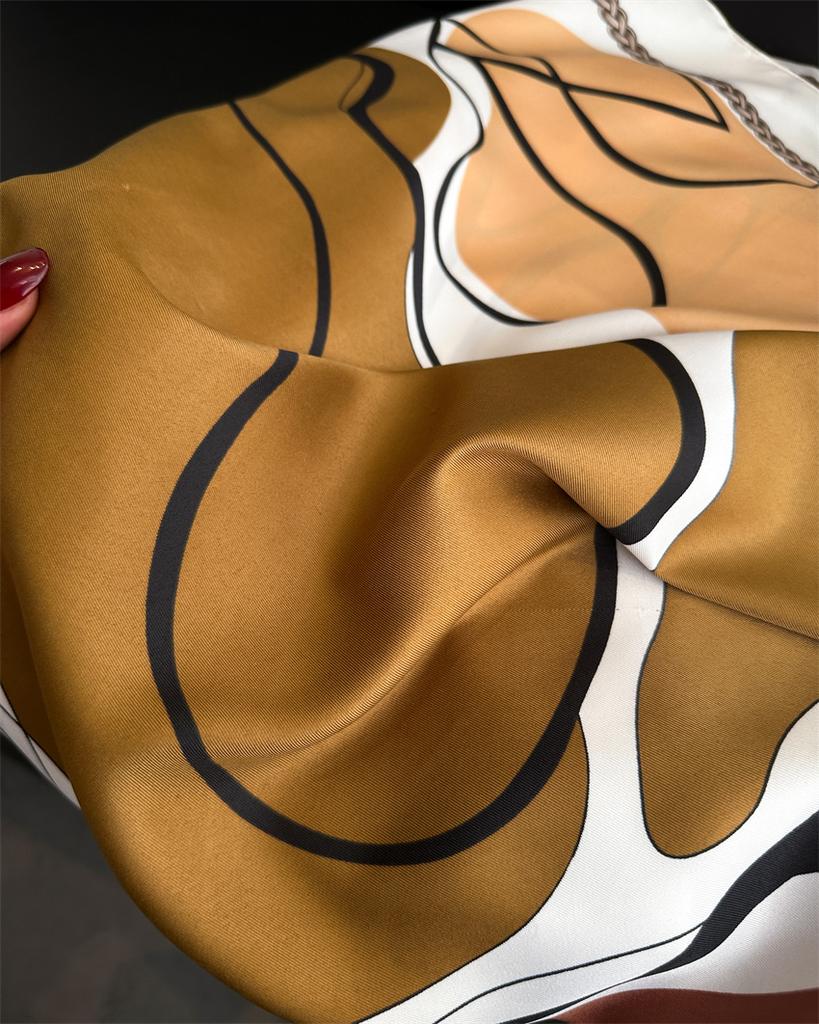 Luxury Brand Color Block Printed Scarf Elegant Thin Smooth Satin Shawl Summer Windproof Sunscreen Square Scarf For Women