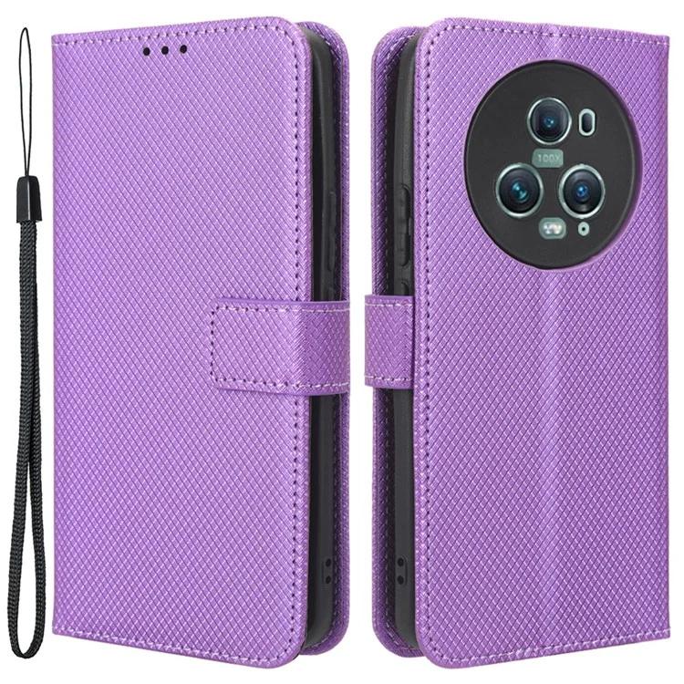 For Honor Magic5 Pro 5G Diamond Texture PU Leather Wallet Phone Case Support Stand Anti-drop Cover