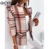 QICED Women's Vintage Casual Lattice Print Autumn Winter Long Sleeve Jackets & Coats