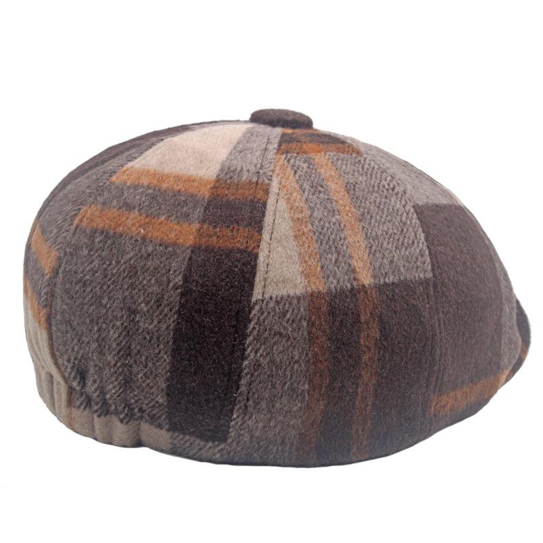Plaid Octagonal Hat Beret Autumn Winter Men's Warm Forward Hat Wool Plaid Newsboy Hat British Female Paintsman Hat