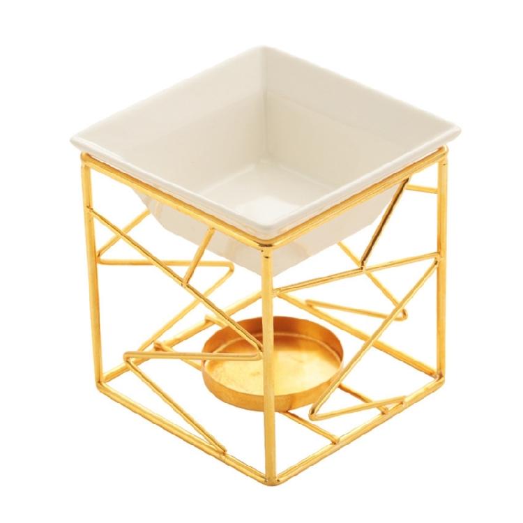 Metal Geometric Candle Rack Essential Oil Burners with Ceramics Bowl for Elegant Aromatherapies Diffuser Decoration