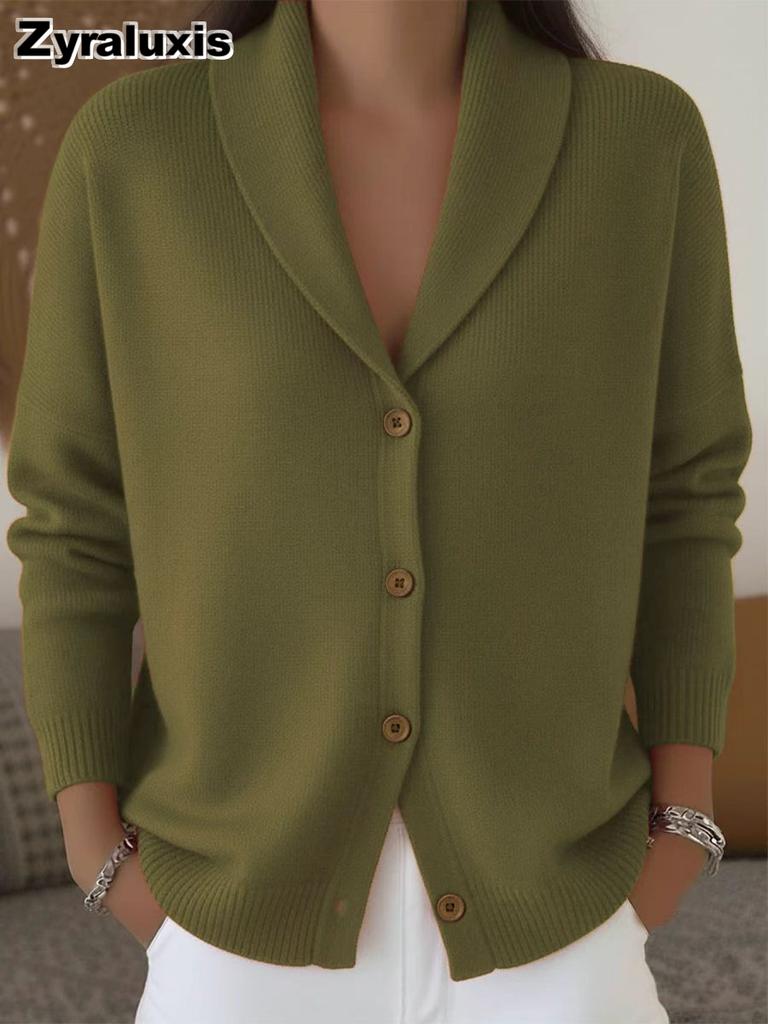 Fall Winter New Knitted Oversized Cardigan for Women Lazy Style Stand Collar Button Solid Long Sleeve Sweater
