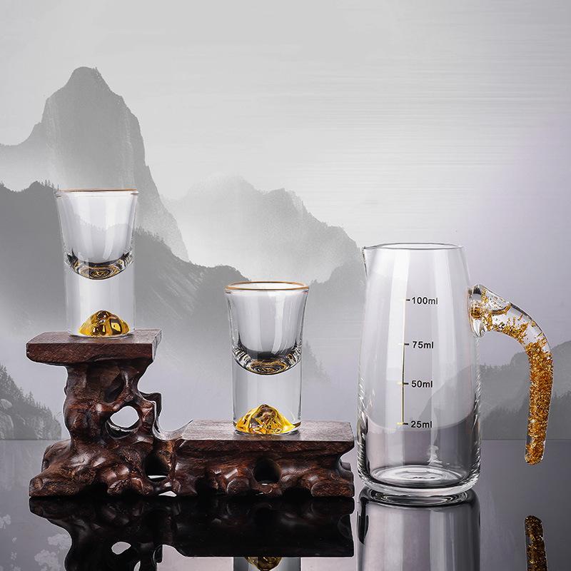 Kalíšek kulka sada kalíšků na bílý alkohol se zlatou fólií, odměrný kalíšek na bílý alkohol dělič vína dárková krabička, domácí pozlacený kalíšek na víno a skleněný kalíšek