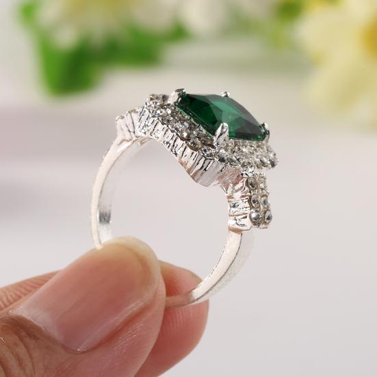 Women's Green Zircon Silver Plated Ring Fashion Wedding Bague Jewelry Gift