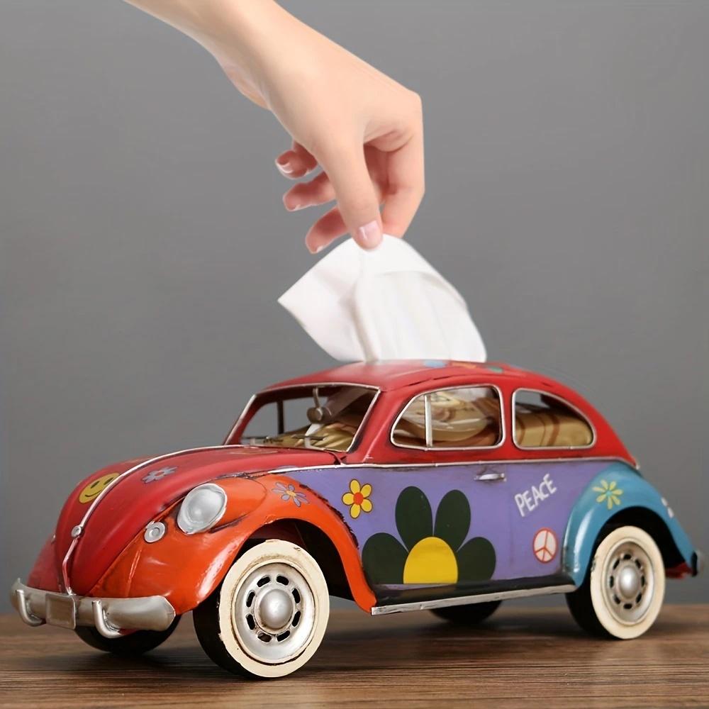 1pc LDQ Retro Bus Tissue Holder, Polished Iron, Creative American Decorative, Tabletop, for Living Room, Car Decoratio