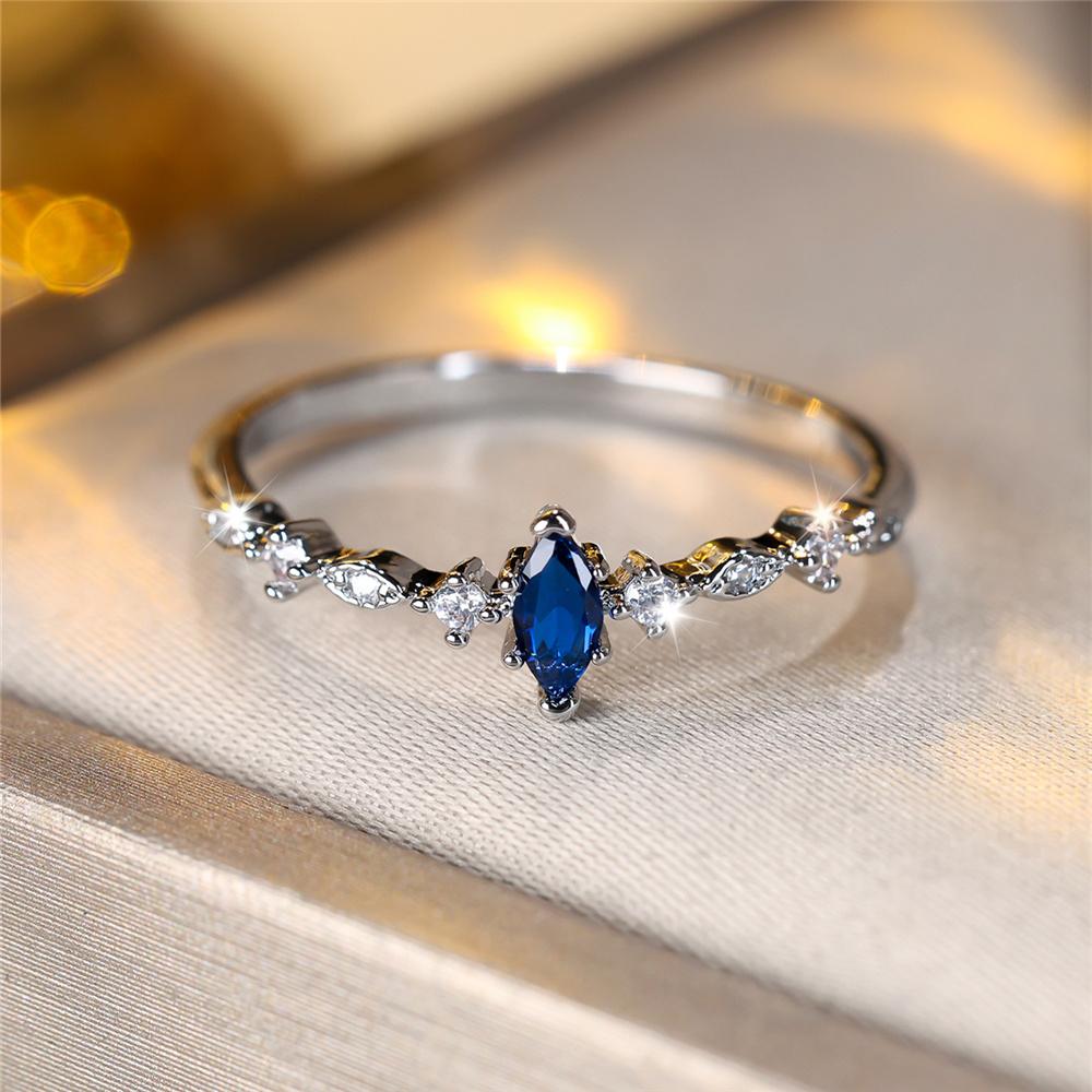 Charm Female Purple Blue Zircon Stone Ring Silver Color Luxury Girlfriend Gift Wedding  For Women
