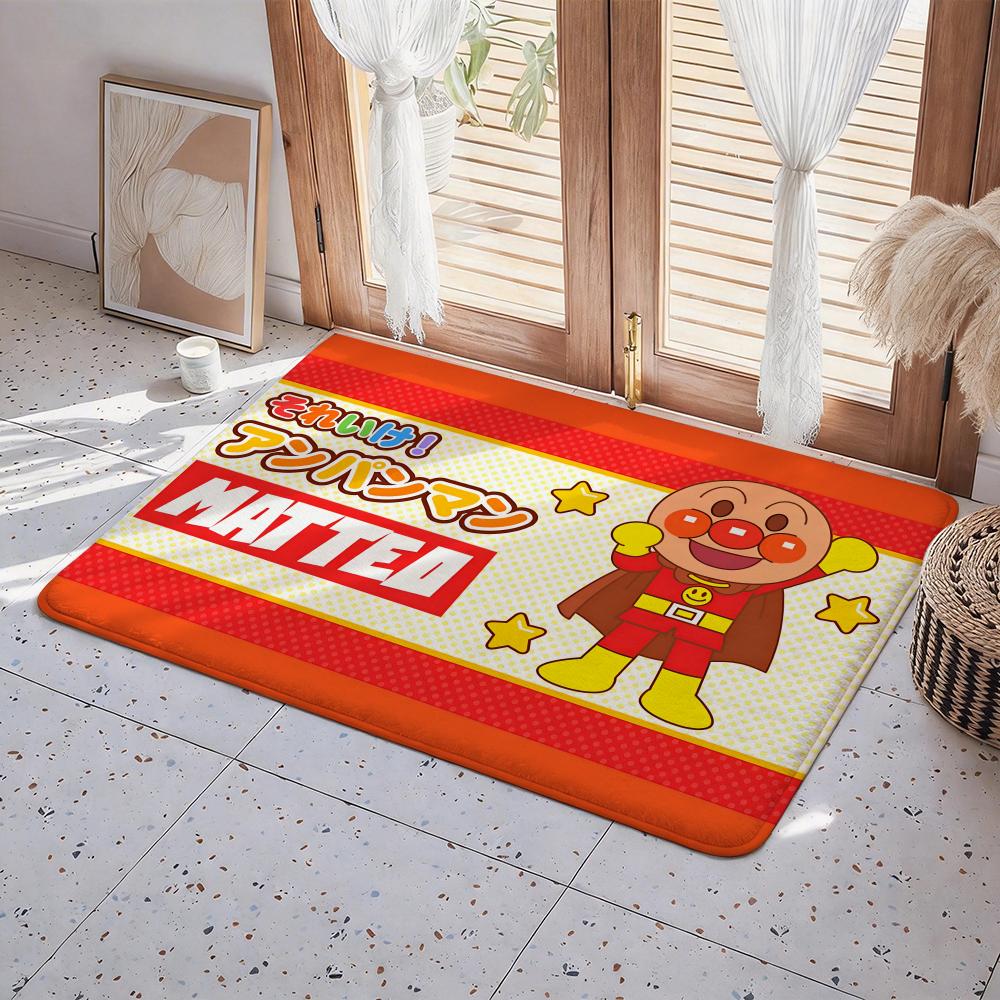 Cartoon A Anpanman Floor Mat Eco Flannel Doormat Non Slip Odorless Indoor Floor Rug Soft Short Plush Home Mat