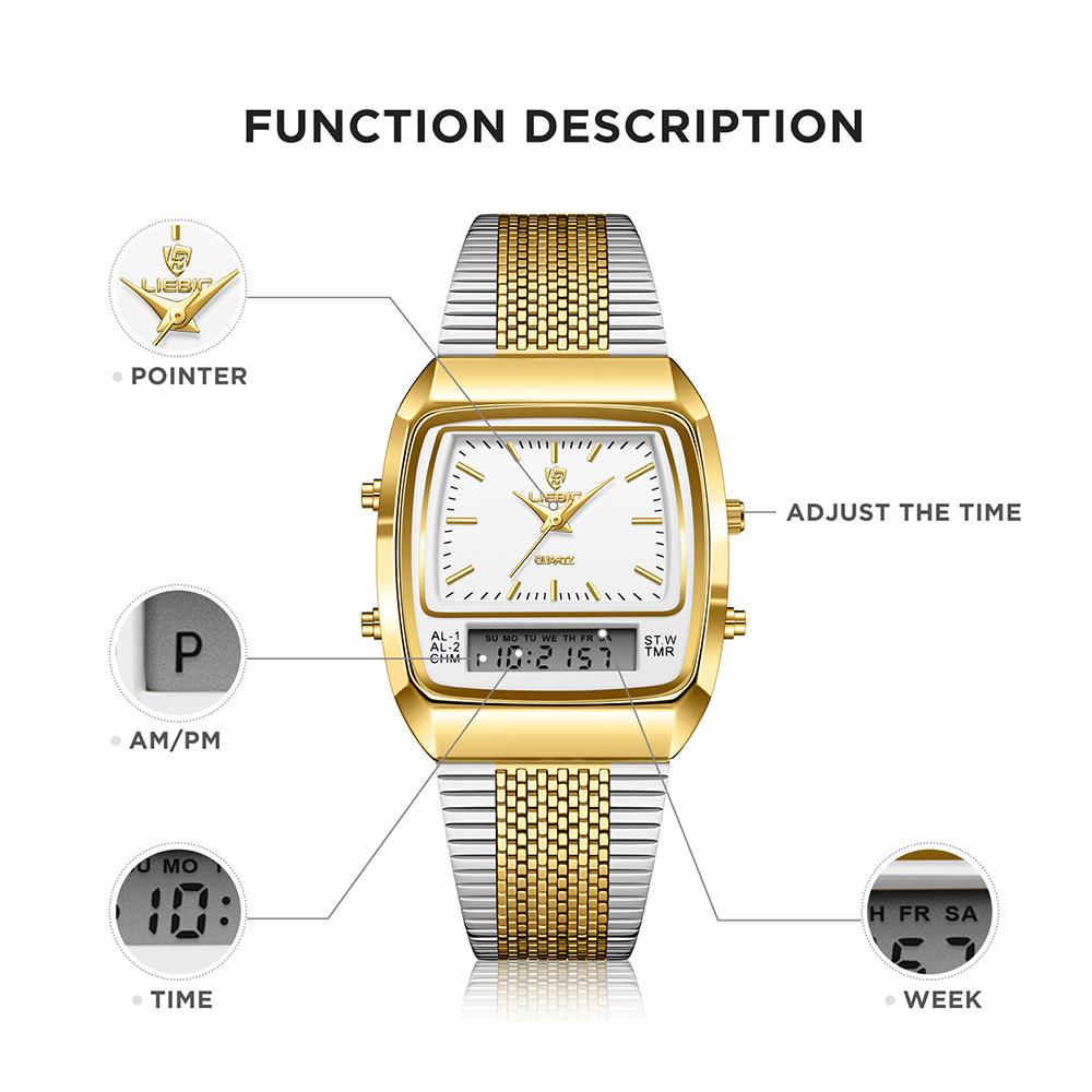 LIEBIG Outdoor Digital Quartz Watches For Mens Women Fashion Casual Dual Display Time Sports Week 3Bar Waterproof Wristwatches
