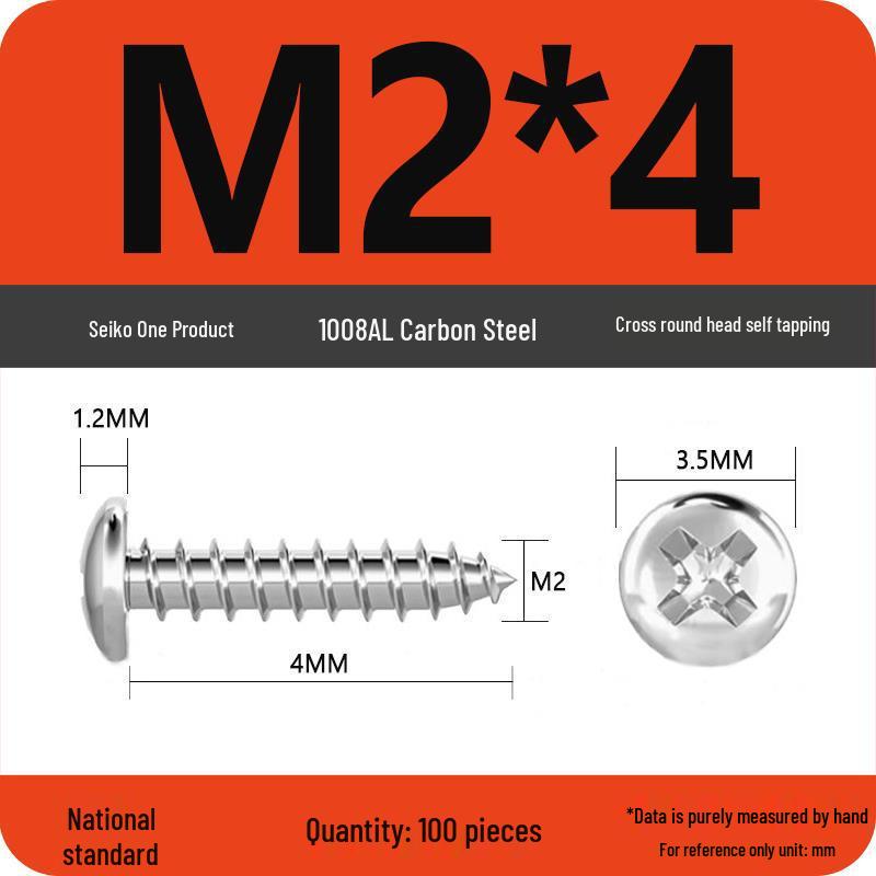 Galvanized Self-Tapping Screws, Round Head, White Zinc, PA Cross Pan, Pointed Tail M1.2-M4