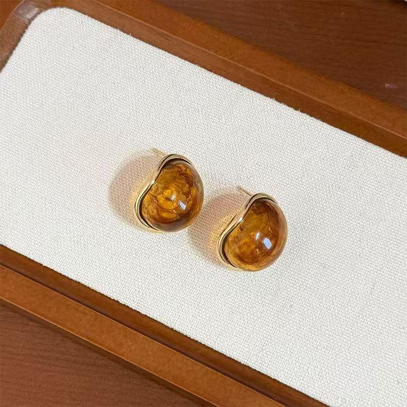 Gradient Amber Maillard Round Stud Earrings for Women - Unique High-End Ear Jewelry
