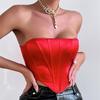 Diamond-Shaped Shiny Tube Top: Navel-Baring, Backless, Fishbone Vest