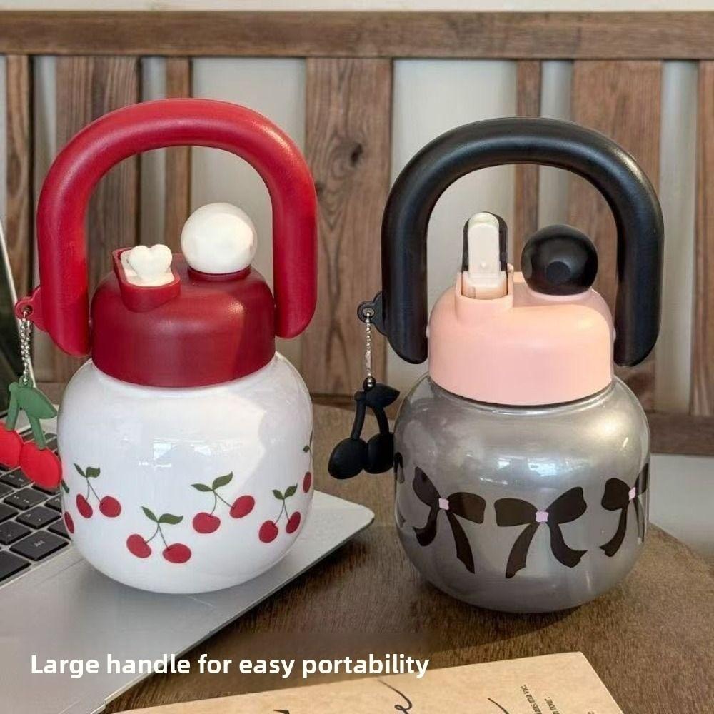 Large Capacity Straw  Water Bottle Cherry Bowknot Plastic Sippy Cup  Home/School