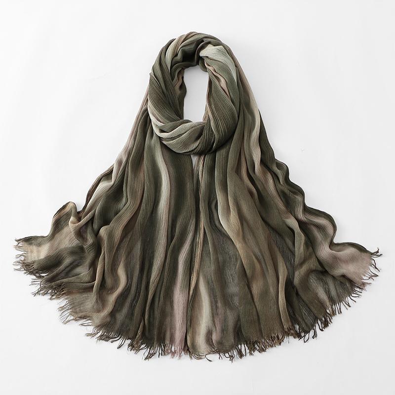 Bohemian Women Tie-Dyed Ombre Crinkle Cotton Rayon Hijab for Ramadan Soft Muslim Hijabs Scarf Breathable Islamic Wraps Shawls