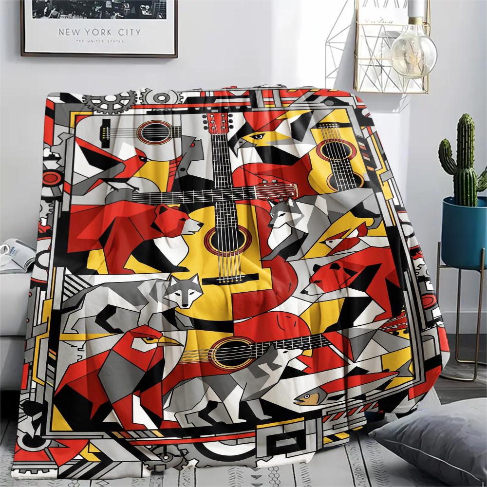 Guitar Geometry Print Flannel Blanket, High Quality Comfortable for All Seasons, Home Decor, Warmth and Comfort, Perfect for Christmas Gifts57