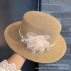 Pearl flower sunshade woven straw hat women's summer seaside vacation sun hat new flat-top sunscreen beach hat