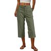 Women Casual Cargo Capri Pants Elastic Waist Stretchy Waistband Relaxed Fit Utility Trousers with Pockets Mid Calf Length