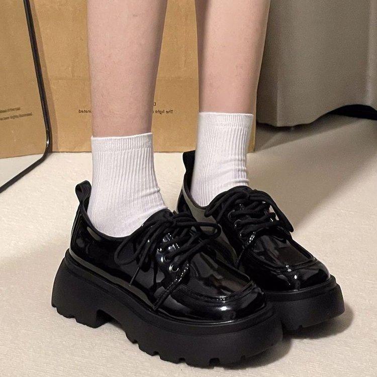 Black platform lace-up small leather shoes spring and summer students new retro British style Japanese jk shoes