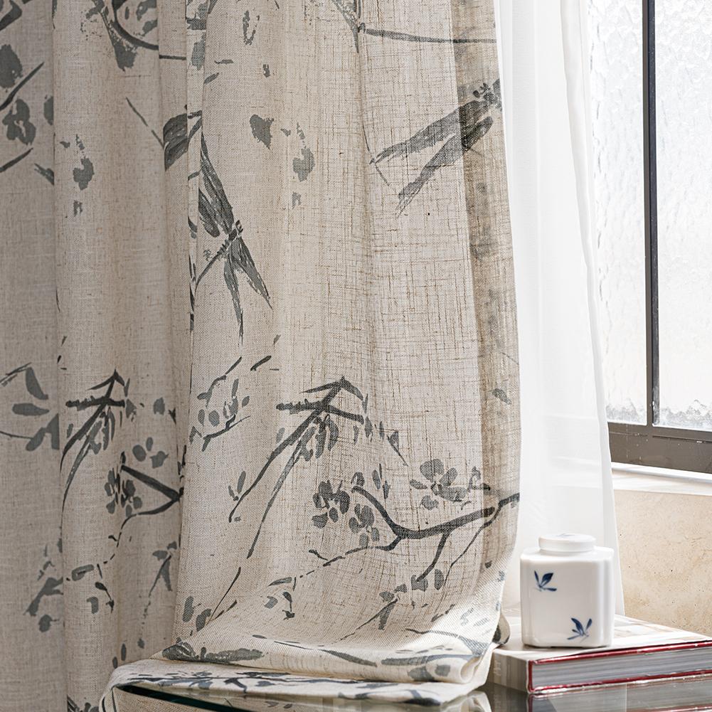 1PC NAPEARL Linen Texture Printed Sheer Curtain New Chinese Ink Bamboo Pattern Tulle for Living Room Bedroom Balcony Window Home Decor