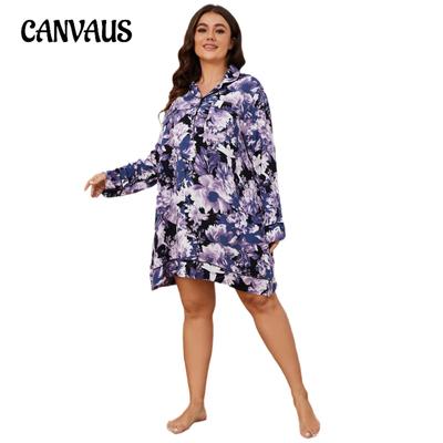 Women's Plus Size Nightgown Spring and Autumn Loose Long-sleeved V-neck Nightgowns