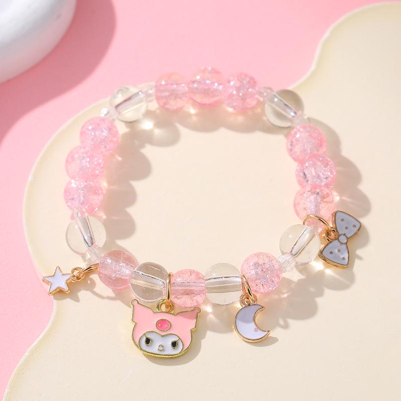 Sanrio Cinnamoroll Crystal Beaded Bracelet - Handmade Cartoon Gift for Female Students, Friends, and Couples.