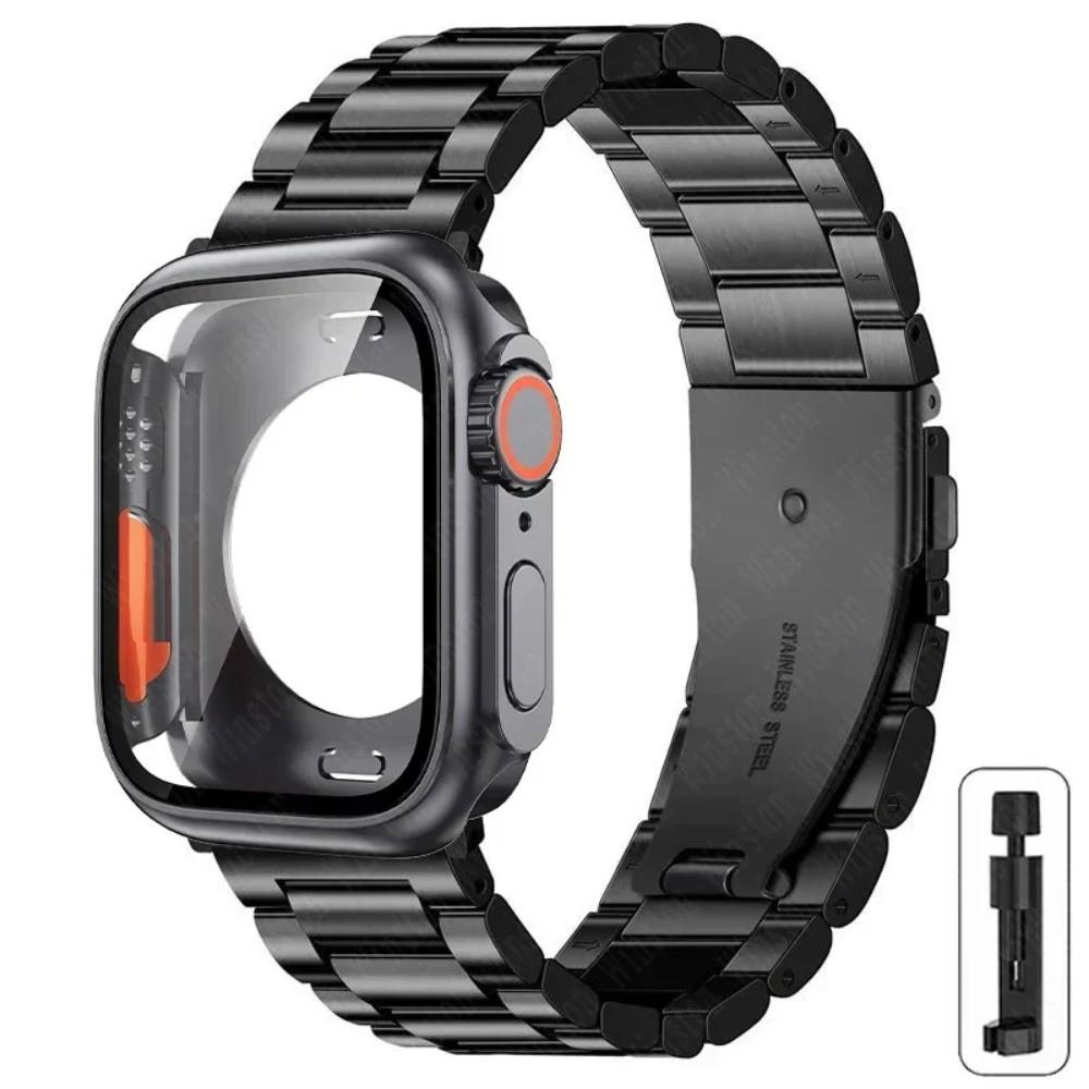 Strap+Case for Apple Watch 11 10 42mm 46mm 9 8 7 41mm 45mm Metal Band PC Case For  iWatch Series 6 5 4 SE 40mm 44mm Watchband
