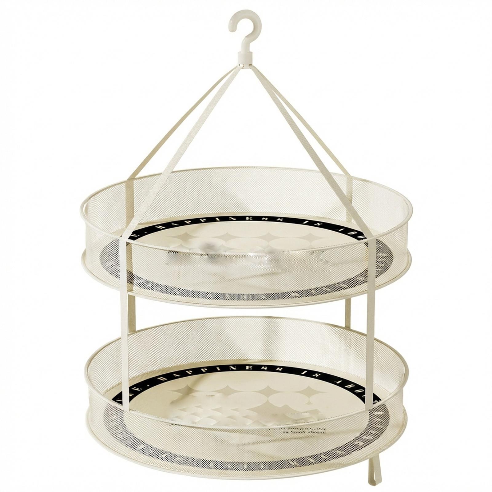 

Foldable Hanging Drying Rack Double Layer Mesh Laundry Organizer for Socks Sweaters Clothes Flat Drying Net with Hook and Support Frame 40cm Diameter one size бежевый