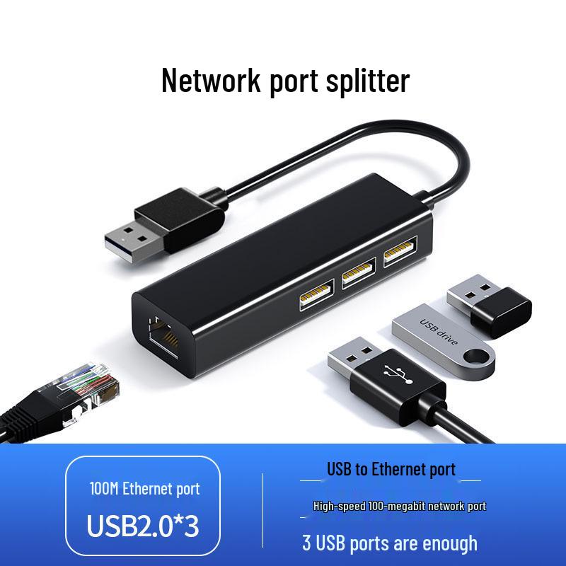 RJ45 Type-C To Ethernet USB 2.0 Hub, Driver-Free 100 Mbps Network Card Converter.