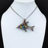 Unique Spiny Oyster Turquoise Gemstone Handmade Pure Copper Wire Wrapped Fish Pendant Jewelry