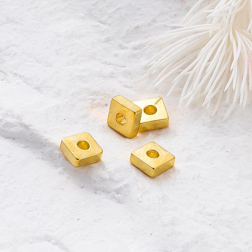 30-100pcs/lot 14K 18K Gold Silver Plated Square Flat Loose Spacer Beads Bracelet Decorate Beading For DIY Jewelry Crafts Finding