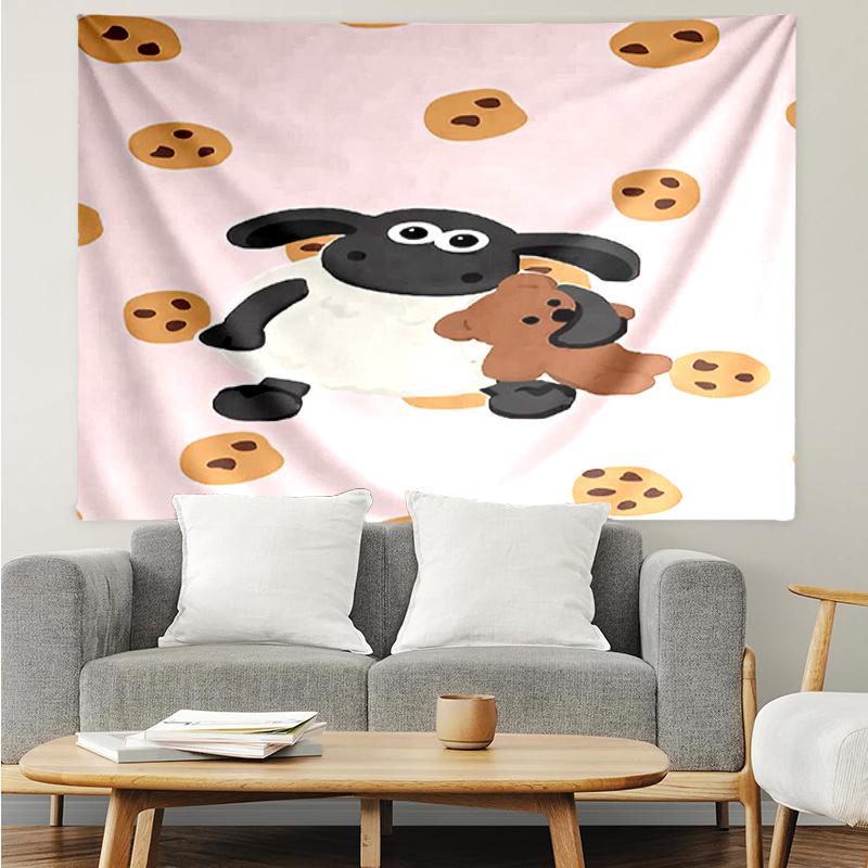 Shaun the Sheep Print Tapestry, Backdrop, Easy Setup, Ideal for Bedroom, Office & Living Room, with Aesthetic Wall Hanging Decor.