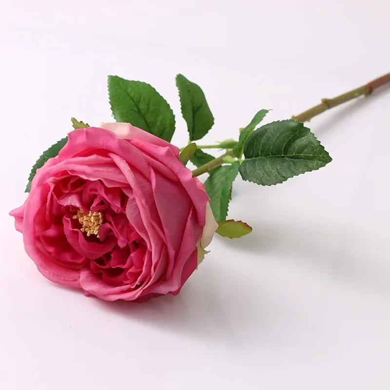 1pcs/lot True Touch Artificial Tea Rose Branch Wedding Floral Simulation Flowers Latex Austin Roses Fake Flower Hotel Decoration