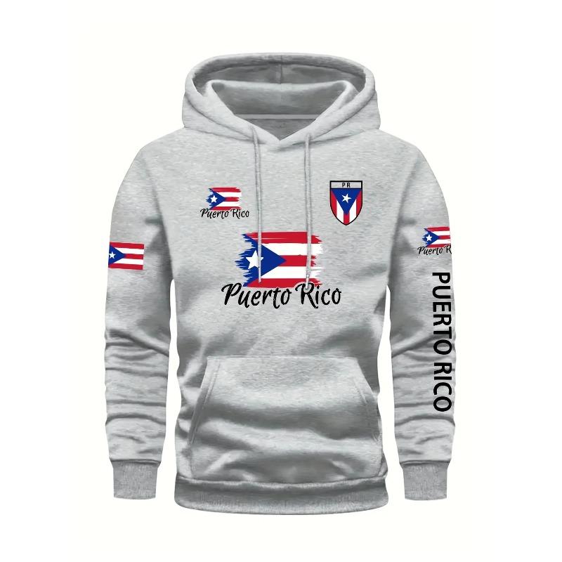 Men's Puerto Rico Flag Hoodie Casual Long Sleeve Sweatshirt Front Pocket Comfortable and Stylish for Fall/Winter