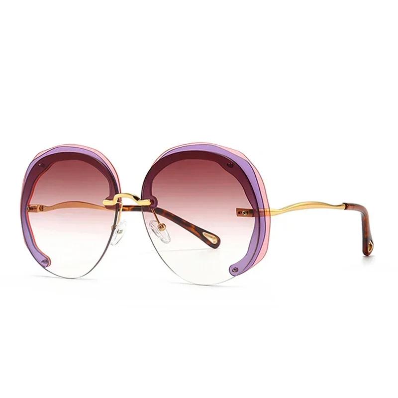 

Oversized Rimless Round Sunglasses Women Clear Ocean Gradient Lens Shades Uv400 Trending Men Sun Glasses