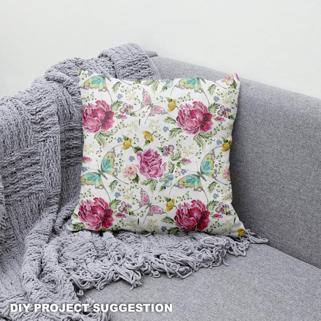 Royal Samt Stoff Polyester Zum Nähen - Motiv Schmetterlinge Und Blumen 2