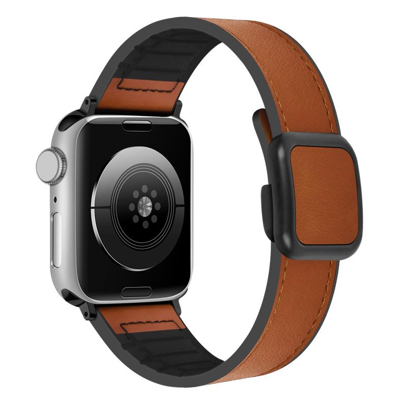 

For Apple Watch Band Ultra 2 49mm 9 8 7 45mm 41mm Silicone Leather Magnetic Watchband for Iwatch Series 10 6 5 42 38mm Bracelets 38mm Series 3 2 1