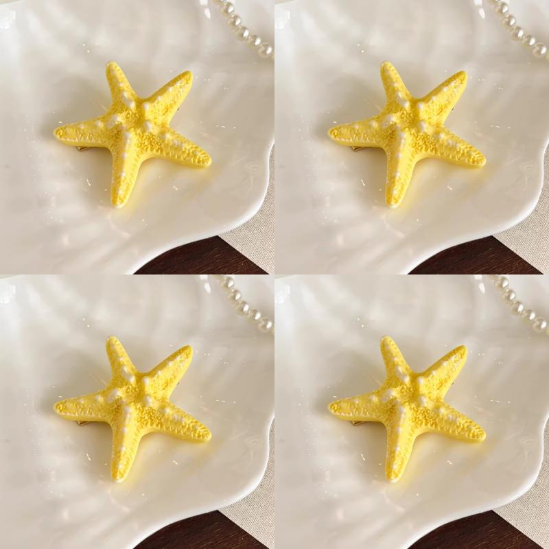 1 Stück Harz Seestern Haarspangen Niedliche Seestern Haarspange Damen Entenschnabel Haarspangen Mädchen Sommer Strandurlaub Fotografie Kopfschmuck