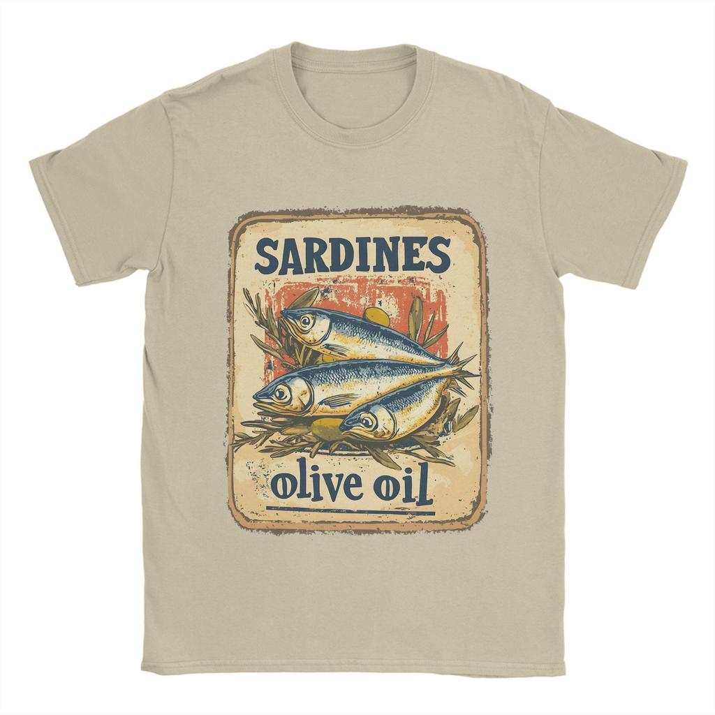 Men Sardines in olive oil   T Shirt  A Vintage Poster Pure Cotton Clothes Casual Short Sleeve Crew Neck Tee Shirt  T-Shirt
