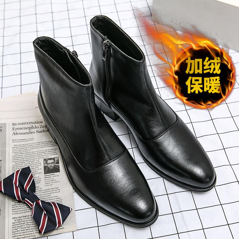 Leather Martin Boots Chelsea Boots Inner Heightening British Hairstylist High Top Leather Shoes Pointed Boots