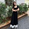 Summer New Fashion Matsumoto Mourning Black Swan Contrasting Color Short-sleeved Skirt Small Black Dress Thin A-word Dress