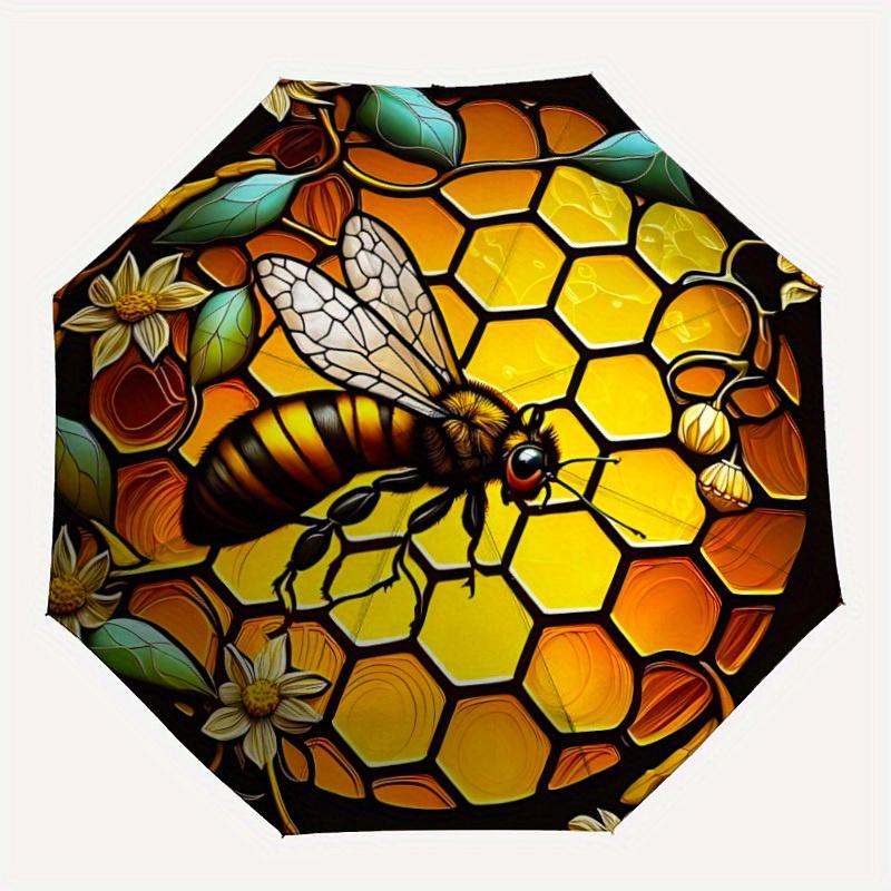 

1pc Bee Honeycomb Automatic Open/close Umbrella, 8-Rib sturdy structure, Portable Travel Umbrella, Parties, Everyday Use, Outdoor Accessory,