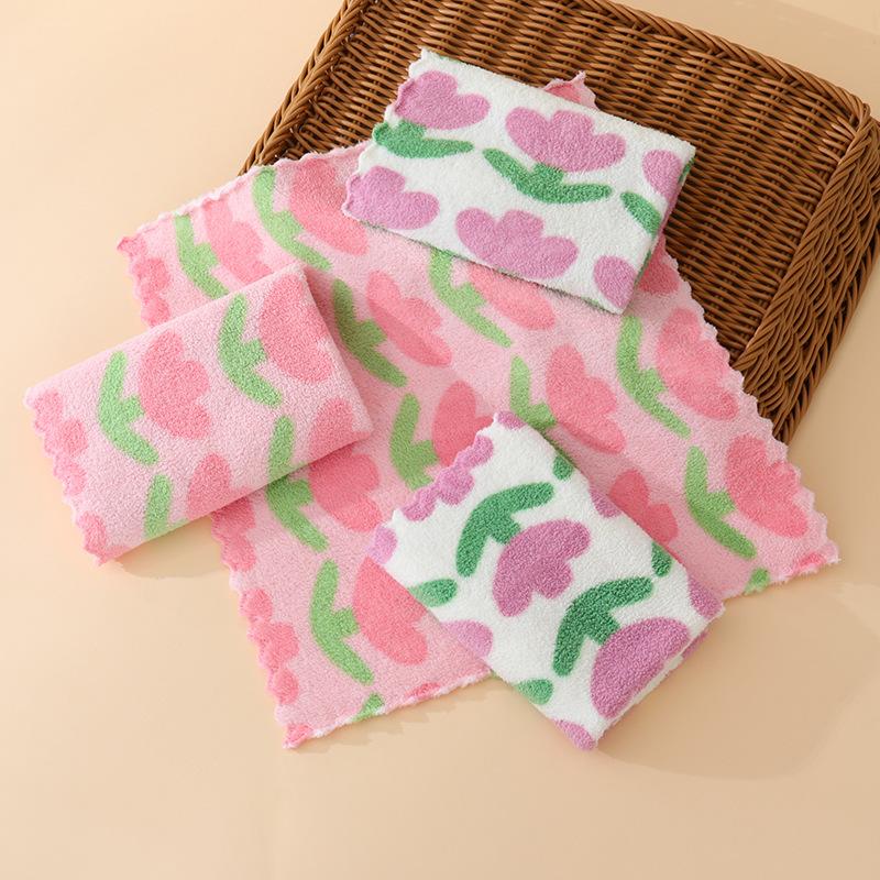 4 ks Čisticích utěrek do kuchyně Měkké Savé Utěrky na nádobí Korálový fleece Slunečnice Utěrka na utírání Hadry Domácí Čisticí utěrka 30X30cm