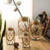 Rustic Hanging Glass Vase with Rope Net – Transparent Flower Vase with Hemp Rope for Home, Living Room & Table Decoration
