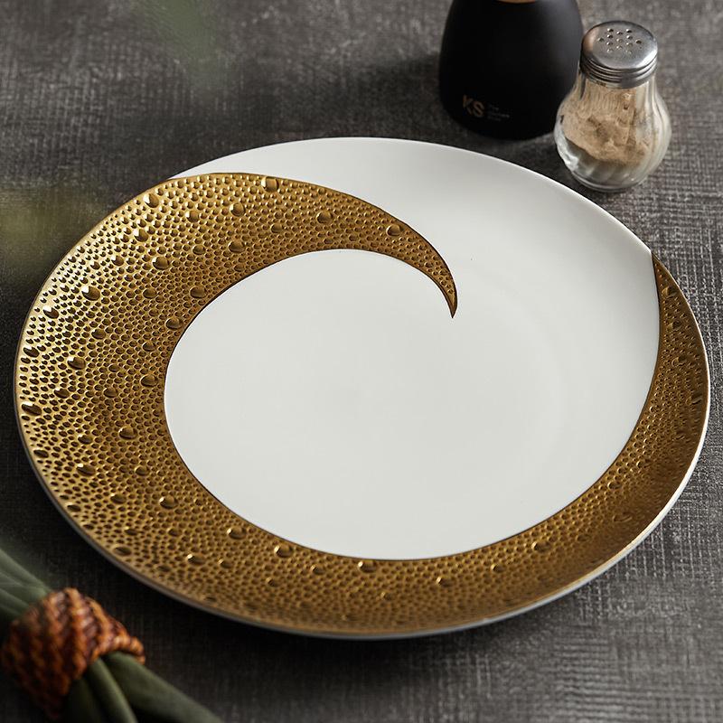 High End Restaurant El Tableware Meteor Shower Crescent Moon Flat Plate Ceramic Plate Light Luxury Steak Plate