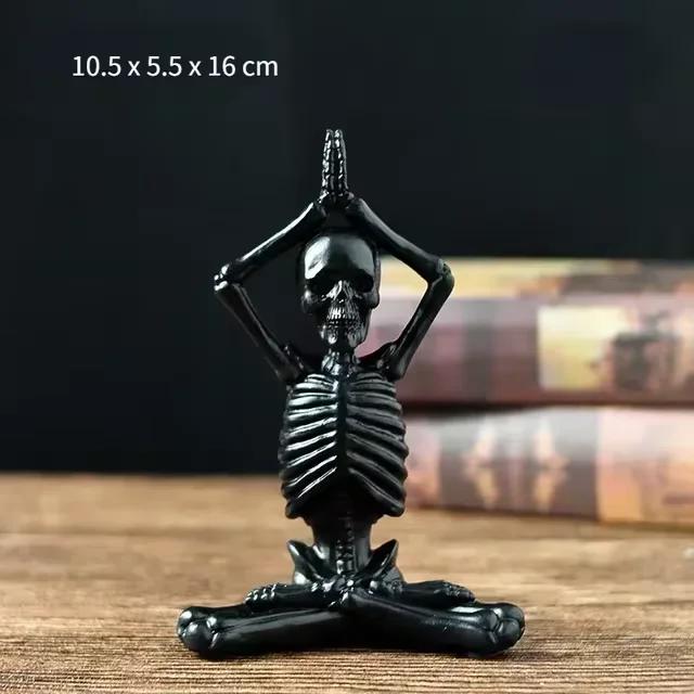 Vintage Skull Figurine Resin Haunted House Props Halloween Holiday Atmosphere Ornament Yoga Human Skeleton Statue for Home Decor