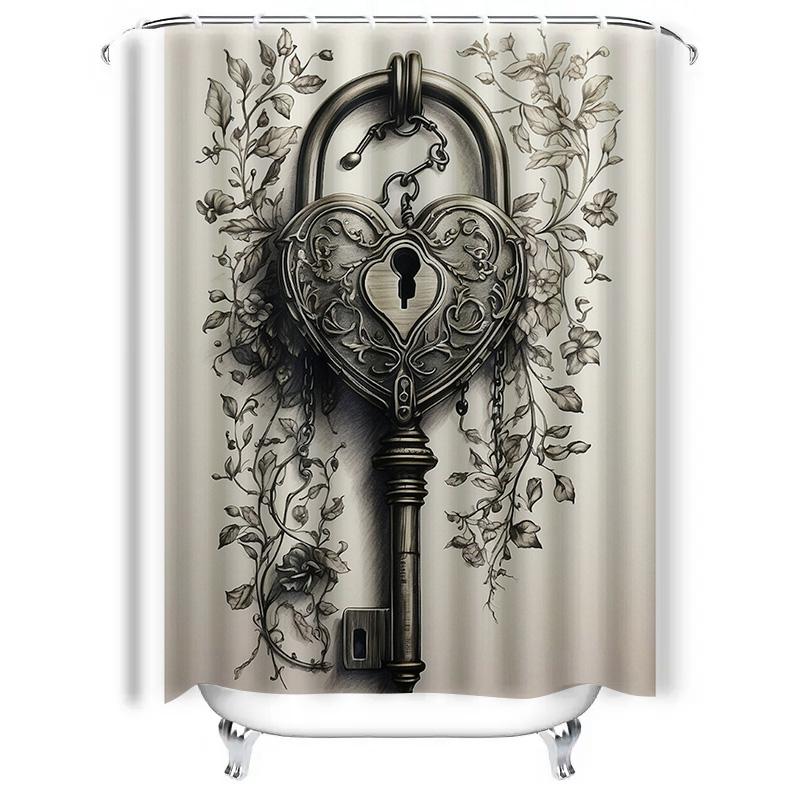 Vintage Heart Lock Shower Curtain | Elegant And Romantic Bathroom Decor