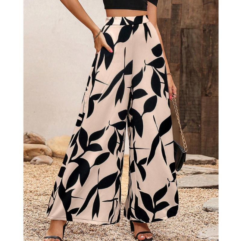 Pantaloni Casual da Donna alla Moda Stampati a Vita Alta Larghi per Primavera ed Estate